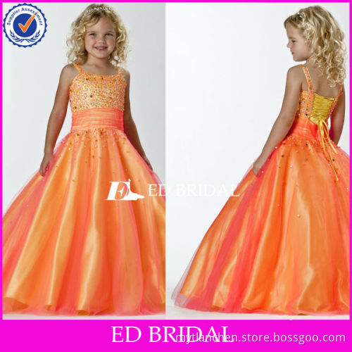 2013 New A-line scoop spaghetti straps sequined bodice organza flower girl dress